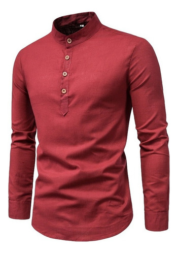 Camisa Hombres Moda Cuello En Mao Color Sólido Slim Fit