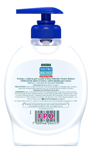 Jabón líquido Palmolive Neutro Balance Antibacterial neutra dosificador 221 mL