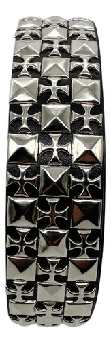 Cinturon Cruz De Malta Cuero Tachas Negro Plateado Cruz De Malta 115
