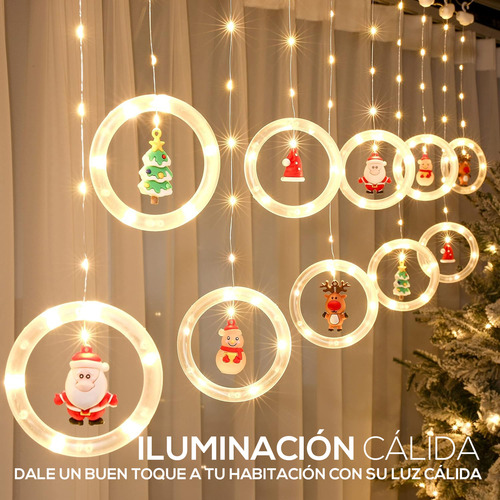 Serie De Luces 10 Aros Navideños Cortina Colgante Luz Led 3m