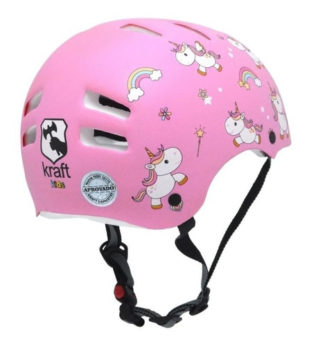 Capacete Kraft Bike Skate Patins Unicórnio Rosa