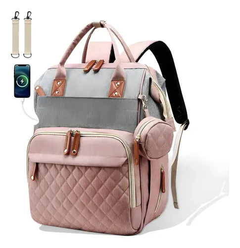 Bolsa Mochila Maternidade Impermeável Bebê Multifunção Cor Rosa Desenho Do Tecido Nuvem