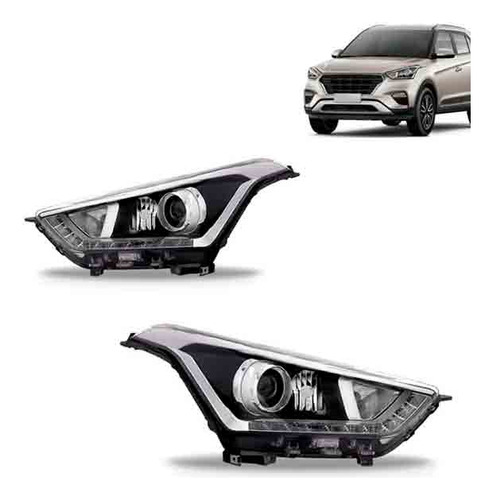 Par Farol Creta 2017 18 19 20 21 Cromado Manual Com Led Drl