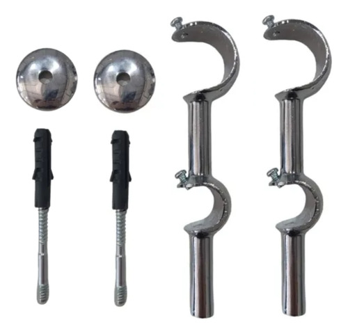 2 Suportes De Parede Duplo 19/28mm P/ Varão Cortina Alumínio Prateado