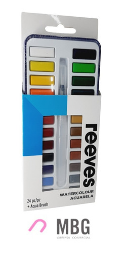 Imagen 1 de 6 de Acuarelas Pastillas Reeves En Lata X 24 Colores + Aqua Brush