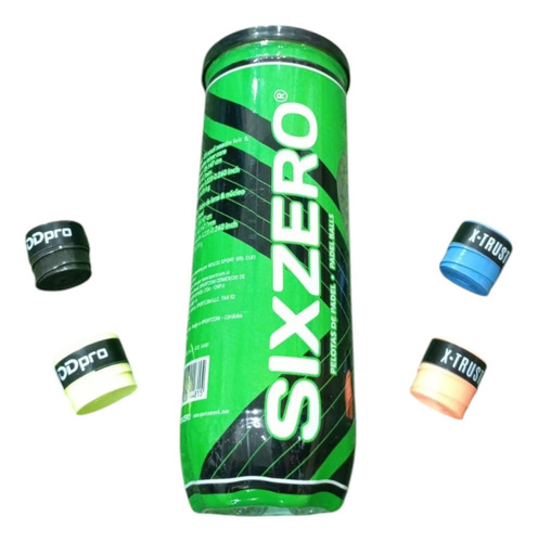 Combo Padel Tubo Pelotas X3 + 4 Grips Tenis Paddle Color Negro
