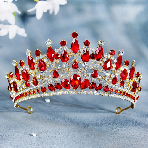 Corona Rojo Cristal Para Quinceañera, Princesa, Reina Cumple