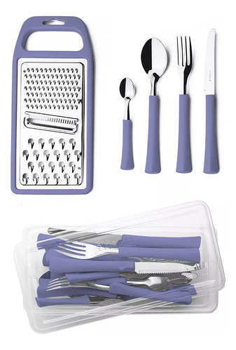 Set 24 Cubiertos + Rallador Acero Inox Mango Plástico Inova