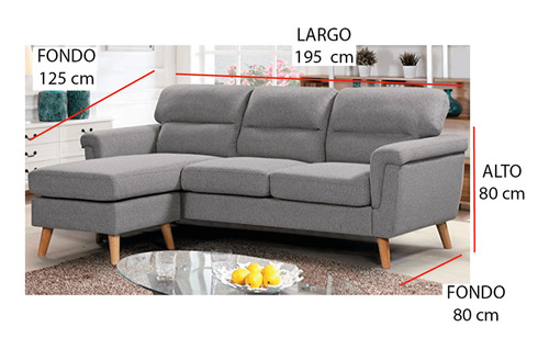 Sala Harper Haspe Gris Derecho 1 Sofa + 1 Taburete En L