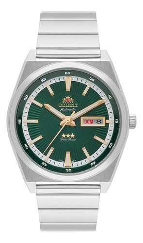 Relógio Masculino Automático Orient Prata - F49ss007 E1sx Cor da correia Prateado Cor do bisel Prateado Cor do fundo Verde