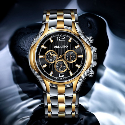 Relógio Masculino Luxo Dourado Brindes Estojo Caneta Prata