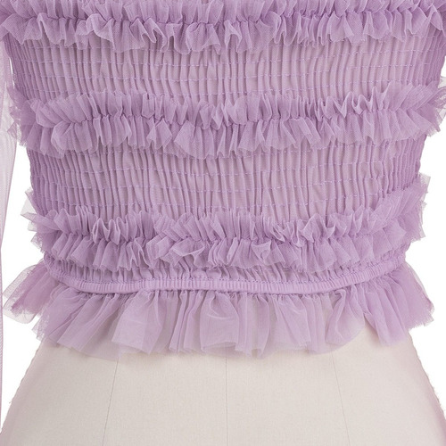 Imagen 7 de 7 de Blusa Vestir Tul Drapeada Manga Larga Transparencias Sexy.