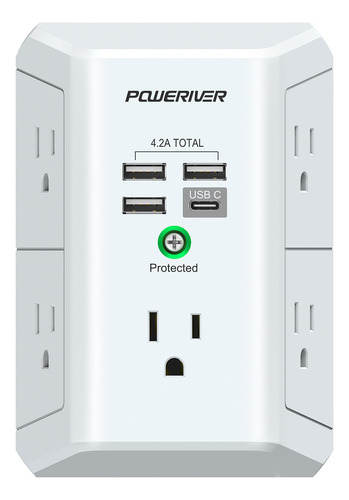 Poweriver Cargador Usb De Pared, Extensor Con Multiples Toma