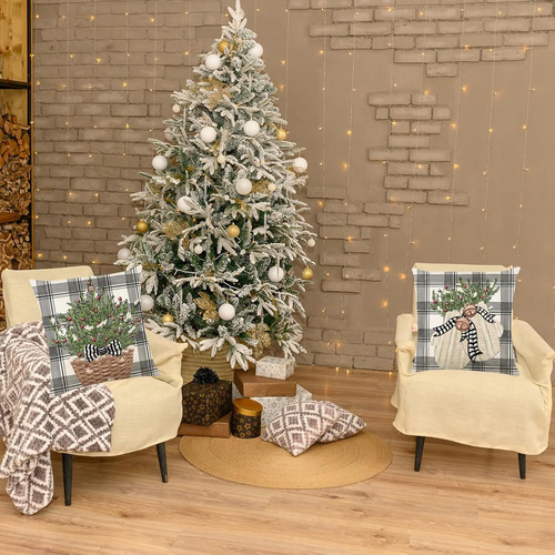 Juego De 4 Fundas De Almohada Navideñas De 18 X 18 Pul...