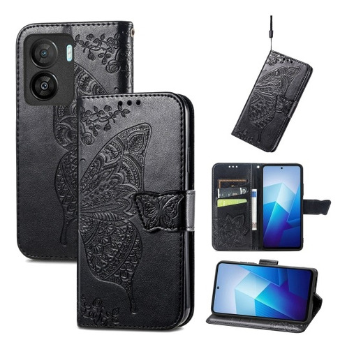 Funda De Teléfono De Cuero Con Relieve De Mariposa For Vivo