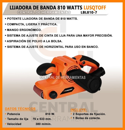 Lijadora De Banda Lusqtoff Lbl 810w Madera Metal Banco Mano