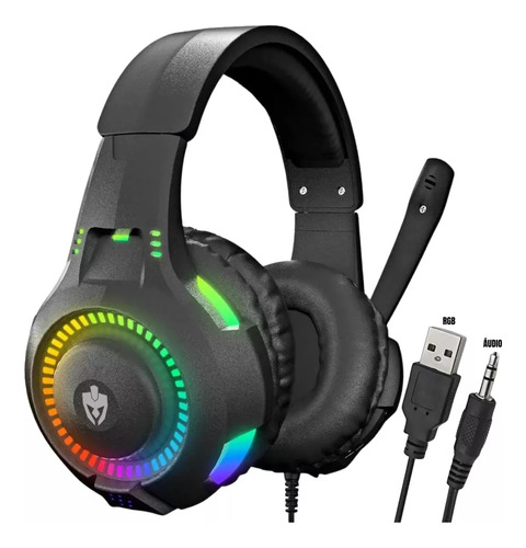 Fone Headset Gamer Eg307 Led Cor Rainbow Preto 