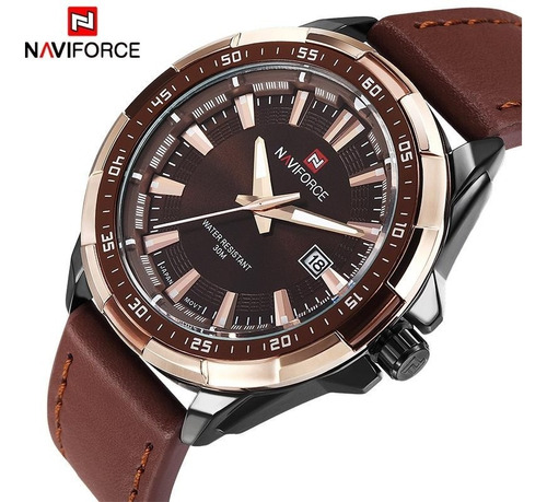 Relógio Naviforce Masculino Original Importado Couro 9056