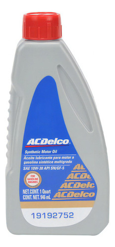 Aceite 100% Sintético Motor A Gasolina Botella 946 Ml 10w30