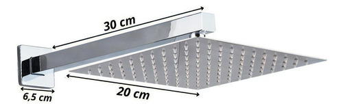 Ducha Chuveiro 20x20 Slim Inox Com Braço 30 Cm Solar Gás