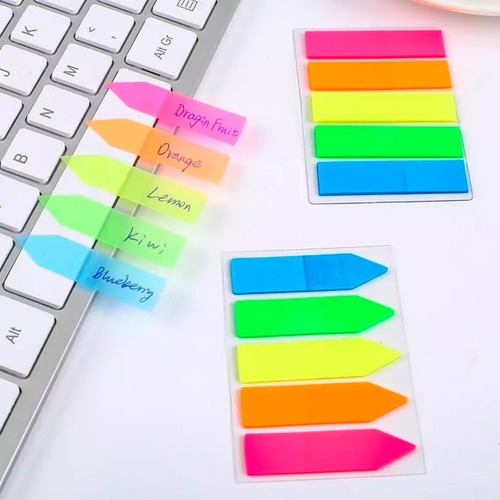 500 Marcadores De Página Neon Seta 5 Cores Adesivo Caderno