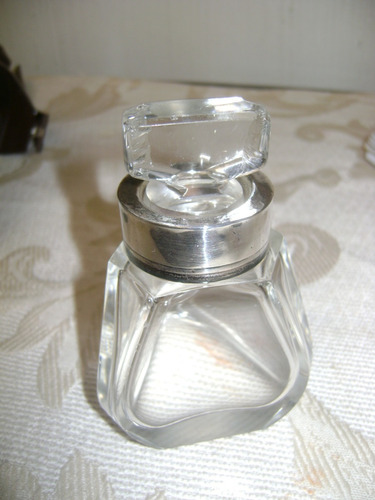 Muy Antiguo Perfumero Para Hombre Virola De Plata Y Cristal