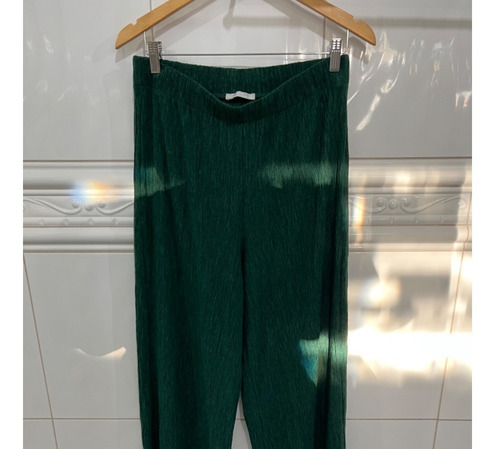 Calça Pantalona Com Nervuras Zara Verde Musgo Tam G