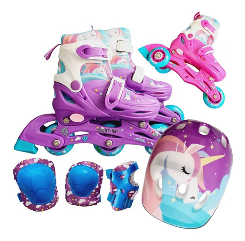 Imagen 1 de 10 de Rollers Patin 2 En 1 Extensibles Unicornio Completo Scooter