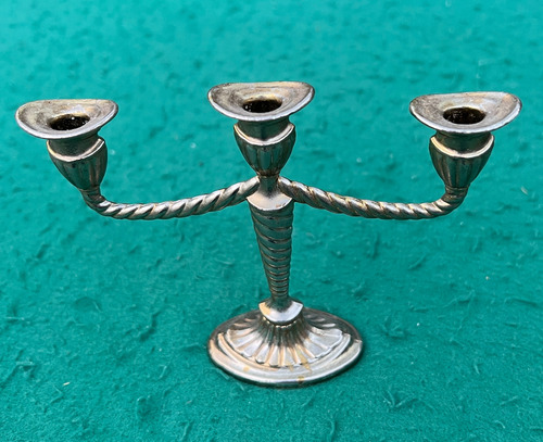 Mini Candelabro 3 Boca Antigo Metal Ingles Mini Velas Prata Com Dourado (Usado)