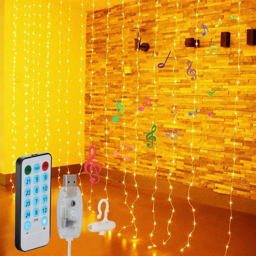 Luces Cortina Serie Decorativas Con 4 Modo Música 3x3m Usb