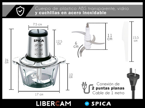 Multiprocesadora Spica Sp-700 Procesadora Picadora 220v Color Negro