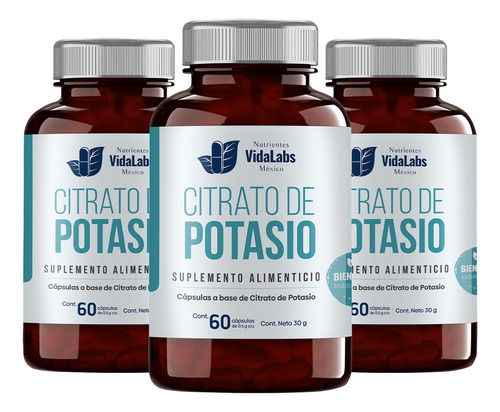 Pack 3 Citrato De Potasio Nutrientes Vidalabs México 60 Caps