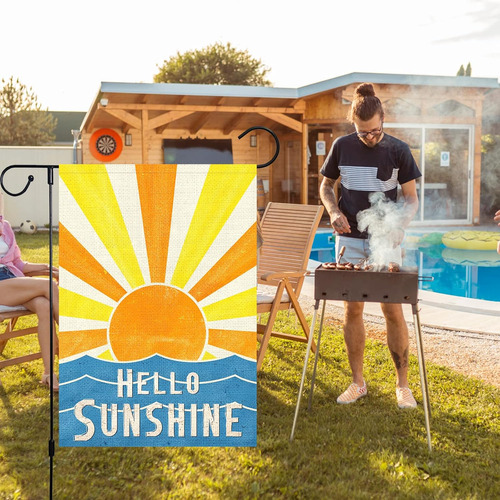 Hello Sunshine - Bandera De Jardín De Verano De 12 X 1...