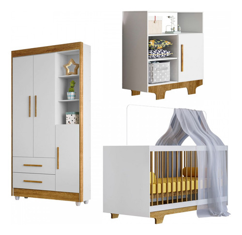 Quarto De Bebê Completo Flocos 100% Mdf 4 Portas 2 Gavetas