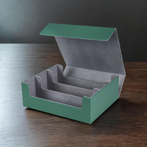 Caixa De Armazenamento De Cartas Verde Forrado Em Cinza