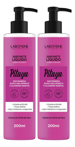 Kit 02 Sabonete Corporal E Facial Pitaya Laborene 200ml