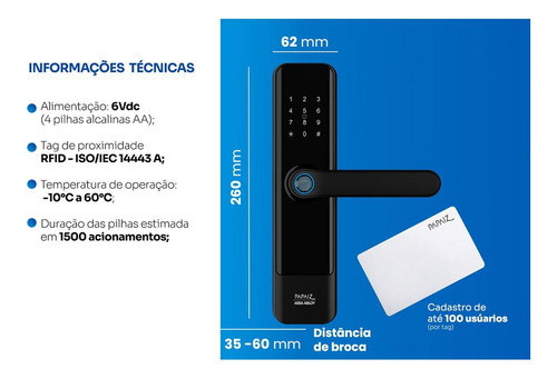 Fechadura Eletrônica Sl150 De Embutir Com Biometria Papaiz