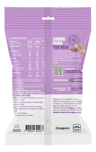 Mix Mani Almendras Y Castañas De Caju 85gr - Croppers