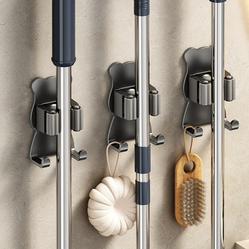 Soporte De Pared Multiusos Para Escoba Y Fregona