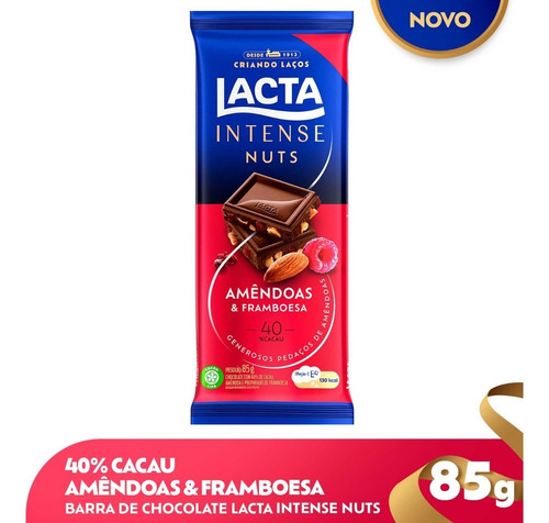 Chocolate Lacta Intense Nuts 40% Cacau Amênd E Framboesa 85g