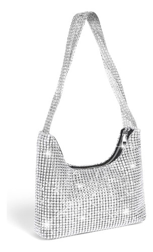 Bolso De Mano Bling Hobo Bag Plateado Brillante Para Fiesta