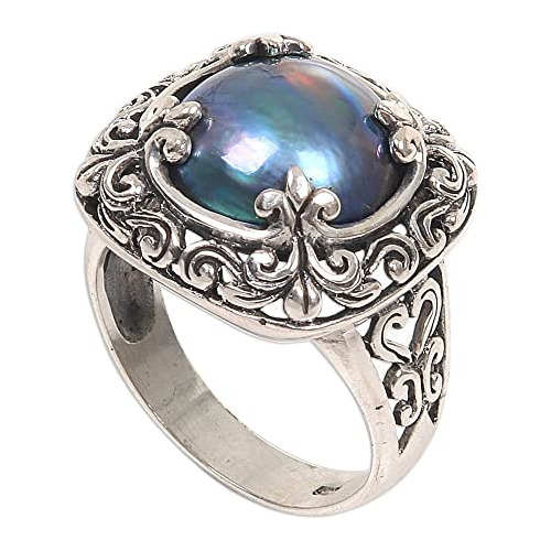 Anillos Bisutería - Novica Dyed Blue Cultured Mabe Pearl .92