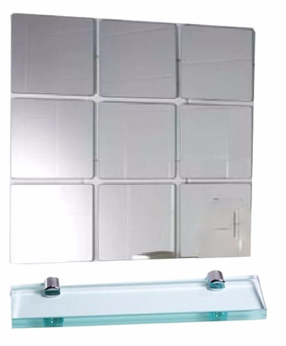 Espelho Para Banheiro (45x45cm) + Prateleira De Vidro