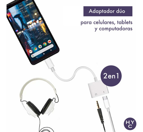 Adaptador Usb Tipo C 3.5 Dual Audio Carga