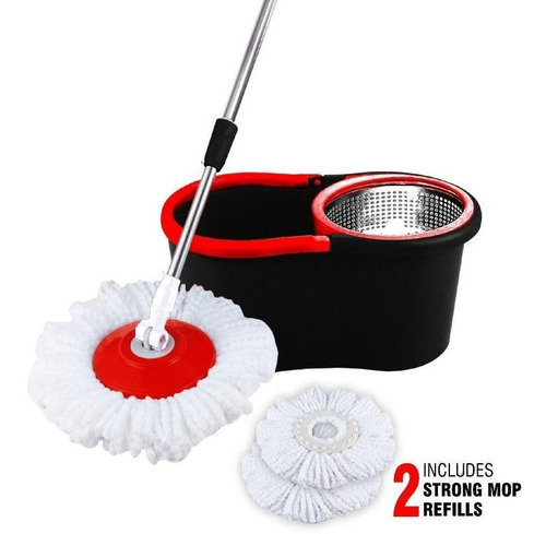 Trapeador De Piso Giratorio Automatico Centrifugador Escurridor De Acero Con 2 Mopas Secador Lampazo 360 Balde