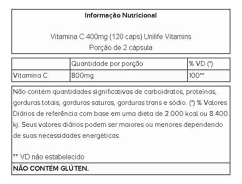 Kit 3 Ác. Ascorbico 400mg Vitamina C 3x120 Cps - Unilife