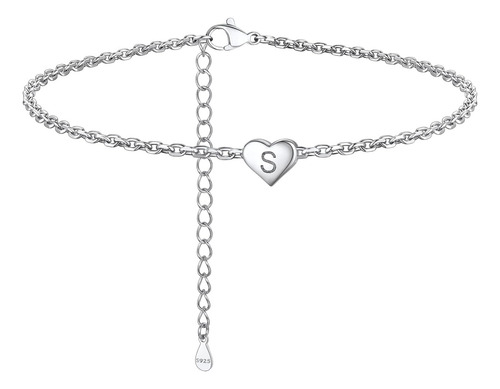 Pulsera Con Letra S De Corazón Pulsera Con Inicial De Plata