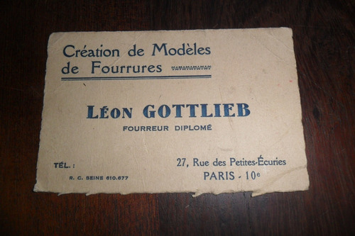 Leon Gottlieb Creation De Modeles Fourrures Antigua Tarjeta 