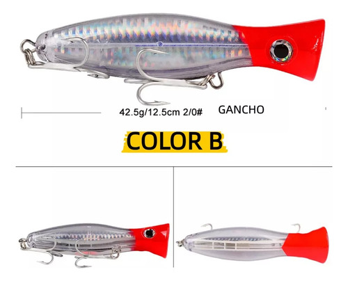 4 Señuelos Popper De 43g Kit Pesca Superficial Mar Playa Río