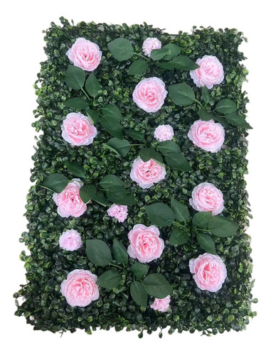 Panel De Pared De Césped Artificial Con Flores Panel Rosa